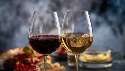 Stemless glasses filled with red and white wine, ideal for social gatherings