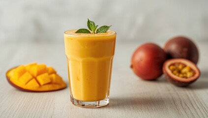 Fototapeta premium Smoothie crafted with fresh mango and passion fruit, fiber-dense choice