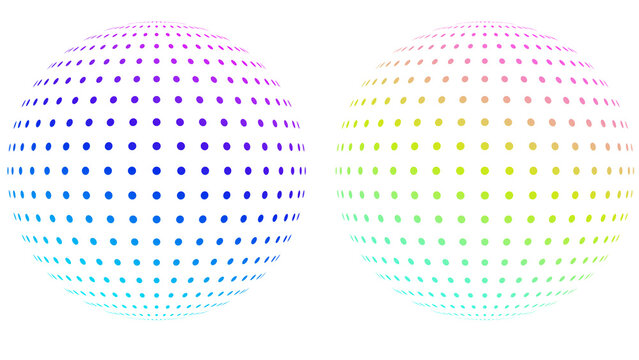 Abstract geometric dotted spheres with vibrant color gradients