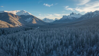 Aerial view of a snowy mountain forest landscape featuring trees and woodlands, highlighting conservation efforts