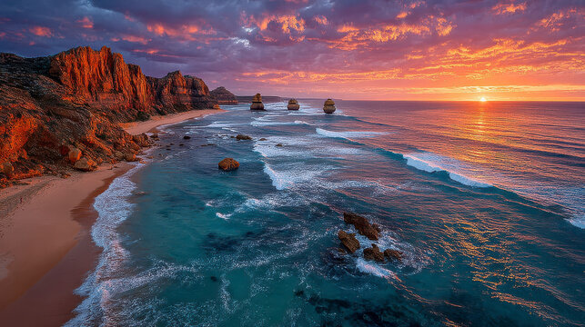 Coastal cliffs at sunset