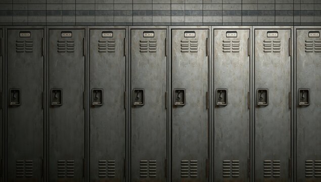 Old lockers arranged in a tiled pattern, suitable for editorial header background