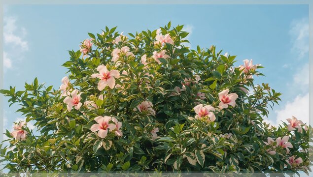 Variegated Hibiscus Tree with Colorful Leaves, Seasonal Change