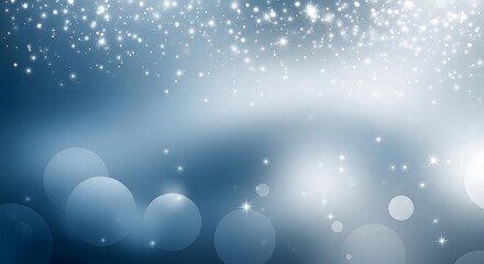 Abstract blue and white background with bokeh lights and sparkling stars in a dreamy winter scene