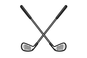 Stylized monochrome crossed golf clubs symbol for sports and leisure branding