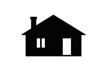 Minimalist black silhouette of a residential house with chimney and window