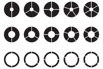 Pie charts diagram set. Circle pie charts 1,2,3,4,5,6,7,8,9,10,11,12 sections. Wheel round segment infographic part. Circle section graph. Pie charts diagrams