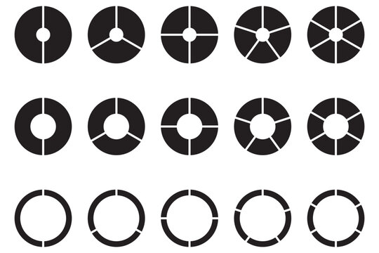 Pie charts diagram set. Circle pie charts 1,2,3,4,5,6,7,8,9,10,11,12 sections. Wheel round segment infographic part. Circle section graph. Pie charts diagrams