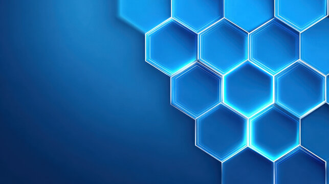 Blue futuristic hexagonal pattern with glowing edges on dark background creating modern and dynamic technology inspired design