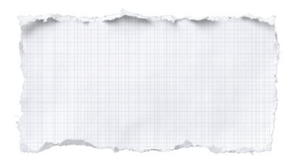 Single piece of blank squared paper with torn edges featuring clean grid design ideal for writing, sketching, planning and study concepts isolated on white background
