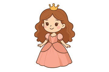 Cute smiling princess character wearing a pink ball gown and golden crown