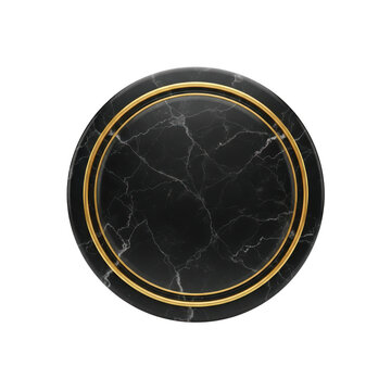 Elegant black marble circle with golden rings isolated on transparent background