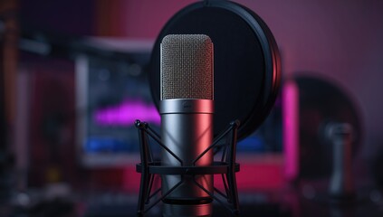 Podcasting concept closeup, focusing on audio equipment, sound quality enhancement
