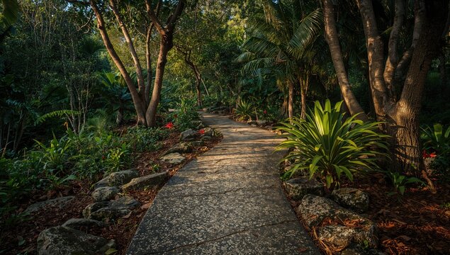 Fragment of cracked stone placed on pathway in lush garden setting, erosion risk