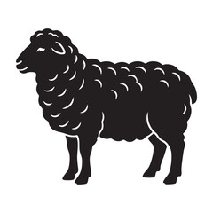 Fluffy Farm Sheep Standing Silhouette Vector Icon