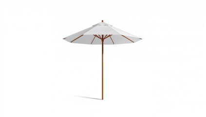 Obraz premium White beach umbrella on a plain backdrop, ideal for layout design