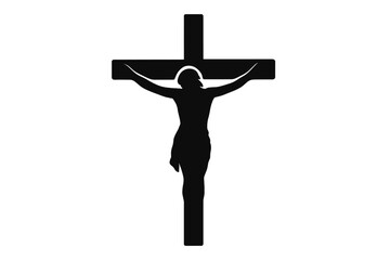 Black silhouette of Jesus Christ crucified on the cross symbolizing Christian faith