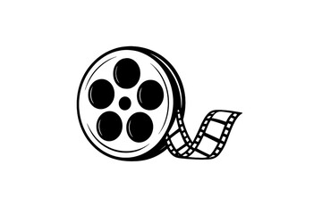Monochrome stylized vintage movie film reel and strip for video production