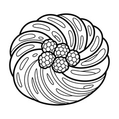 Delicious dessert cake with raspberry vector illustration coloring page isolated on a white background.