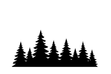 Black silhouette of a dense coniferous forest border or woodland landscape design element © Andrei