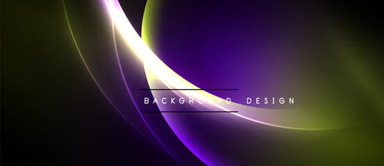Abstract flowing lines, purple, yellow hues dominate dark background. Modern design element for digital projects.