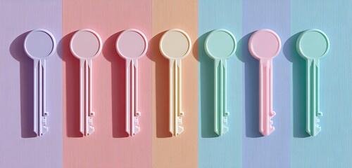A series of colorful pastel keys forming a smooth rhythmic pattern, set against a lively background, HD photo