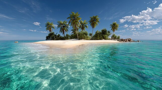 Scenic vista of a tropical atoll with clear waters