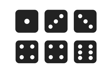 Minimalist black and white icons showing the six sides of a standard die
