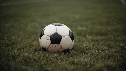 Fototapeta premium Football resting on the grass