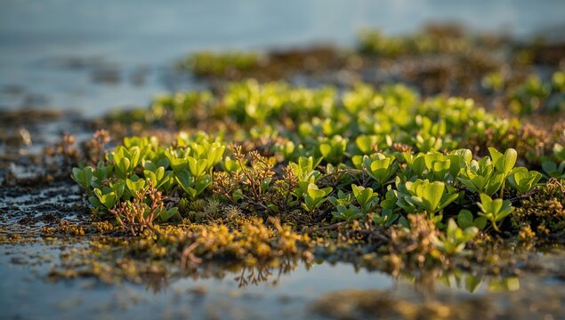 River Weed Abstract, vibrant green aquatic plant life, suitable for editorial header background