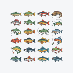 Funny cartoon animals and birds vector set illustration