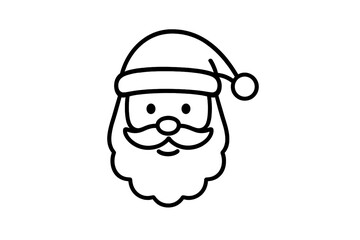 Minimalist black and white graphic of Santa Claus head with full beard and Christmas hat