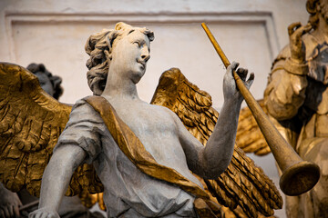 Obraz premium Beautiful medieval wooden carved angels sculptures in the gothic St. Mary basilica in Gdansk 