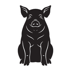 Cute Pig Sitting Upright Silhouette Vector Art
