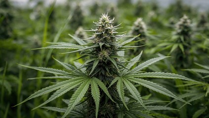 Mature Cannabis Plant with Buds and Leaves, beneficial for medicinal use