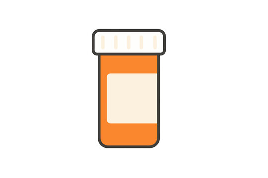 Orange prescription pill bottle with a white cap and blank label for medication