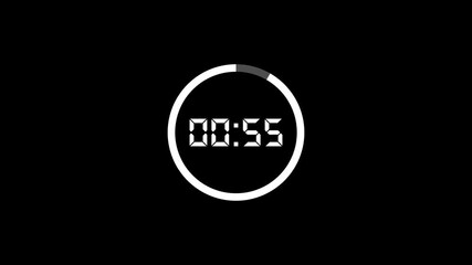 Animation of 1 minute countdown. Abstract 1 minute timer countdown animation, 60 sec to 0 sec countdown timer on black background. 4k