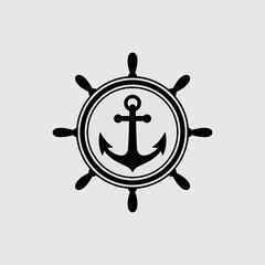 Fototapeta premium Nautical ship wheel and anchor icon isolated on white backdrop
