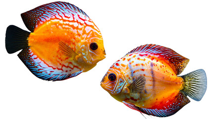 Close-Up of Colorful Baby Discus Fish with Bright Patterns, Isolated on Transparent