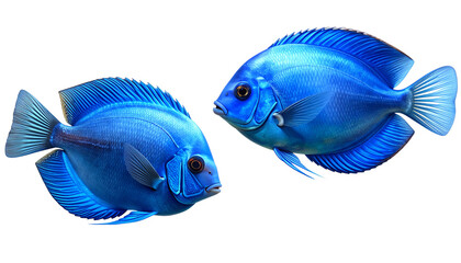 Close-Up of Uniform Blue Discus Fish with Smooth Skin, Side View, Isolated on Transparent.