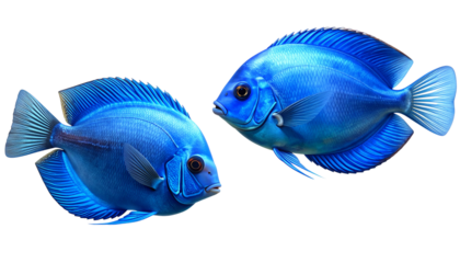 Close-Up of Uniform Blue Discus Fish with Smooth Skin, Side View, Isolated on Transparent.