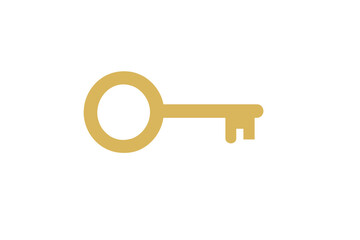 Simple golden skeleton key isolated on a clean white background in a flat design style