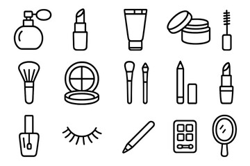 Cosmetic and beauty product items including lipstick, perfume, and brushes