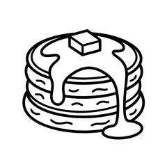 Stack of pancakes with butter and syrup breakfast vector line art illustration icon dessert