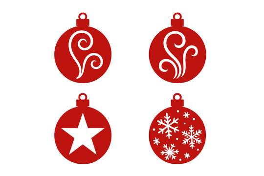 Collection of four festive red Christmas baubles with various holiday decorative patterns - Powered by Adobe