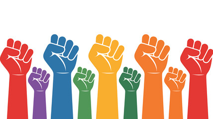 Colorful raised fists symbolizing unity, protest, and empowerment