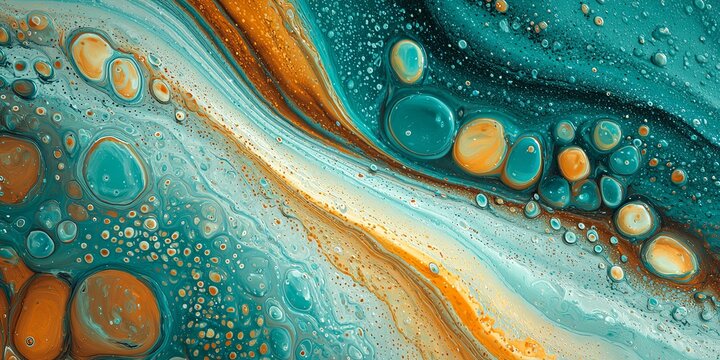 Abstract turquoise and orange fluid art background with striking organic shapes and textures for artistic, modern, or design-related projects and concepts