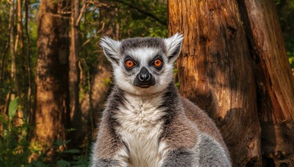 Obraz premium A Ring-Tailed Lemur in its habitat, highlighting the importance of wildlife preservation