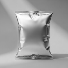 Blank Silver Foil Snack Packaging Bag Mockup on Grey Background