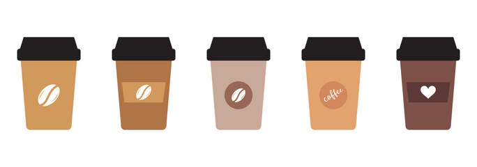 Coffee cup icon. Coffee paper cup icon set. Disposable coffee cup. Coffee cup icon with different style. Vector illustration
